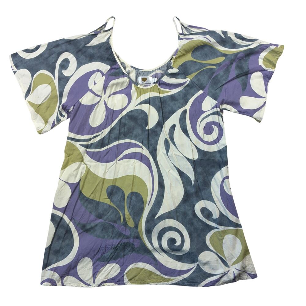 Vintage Rayon Tunic Blouse Women OS Abstract Floral Made USA Island Edge Designs